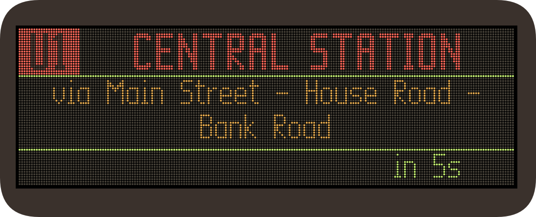 The emulated Hamburg U-Bahn dot-matrix destination display showing a U4 line countdown